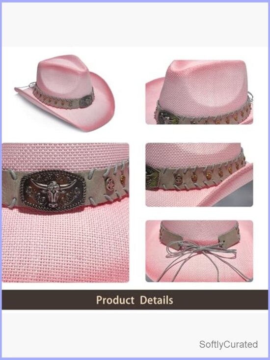 Unisex Western Straw Cowboy Hat Wide Brim Raffia Sun Hat main image 5